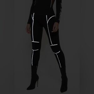 Maniere de Voir Black Reflective Trim High-Waist Women's Leggings Size XS UK6